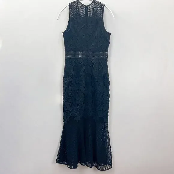 Jonathan Simkhai Black Lace & Crochet Corded Fluted Midi Dress, Sz 0 NWT - Picture 5 of 9